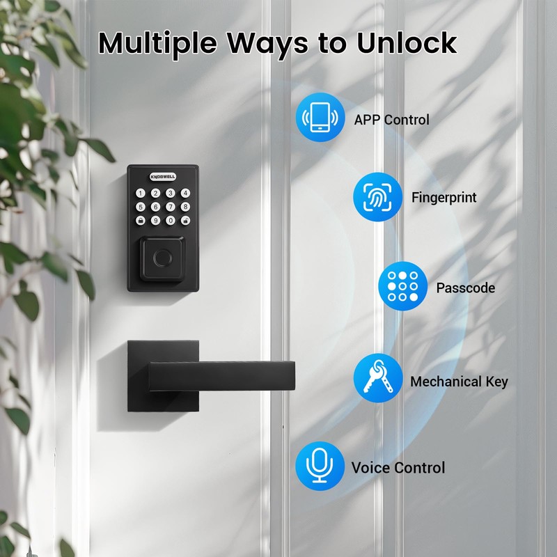 KNOBWELL Smart Fingerprint Door Lock with Lever Handle, Keyless Entry,