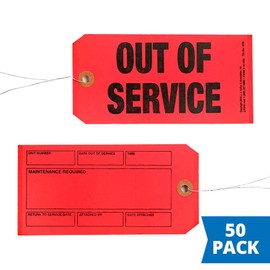 Out of Service/Maintenance Required Tags 50-pk., Clipped Corners with 12" Tag Wires Attached
