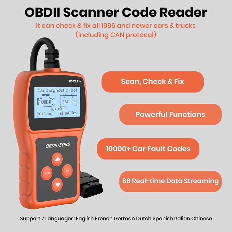 OBD2 Fault Code Reader for Cars Check Engine Light Vehicle