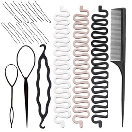 Women's Hair Braiding Kit – Includes Topsy Tail Tools, 3 French Centipede Braiders, Plastic Bun Maker, 10 U-Shaped Hair Pins & Comb – Perfect for & Wo