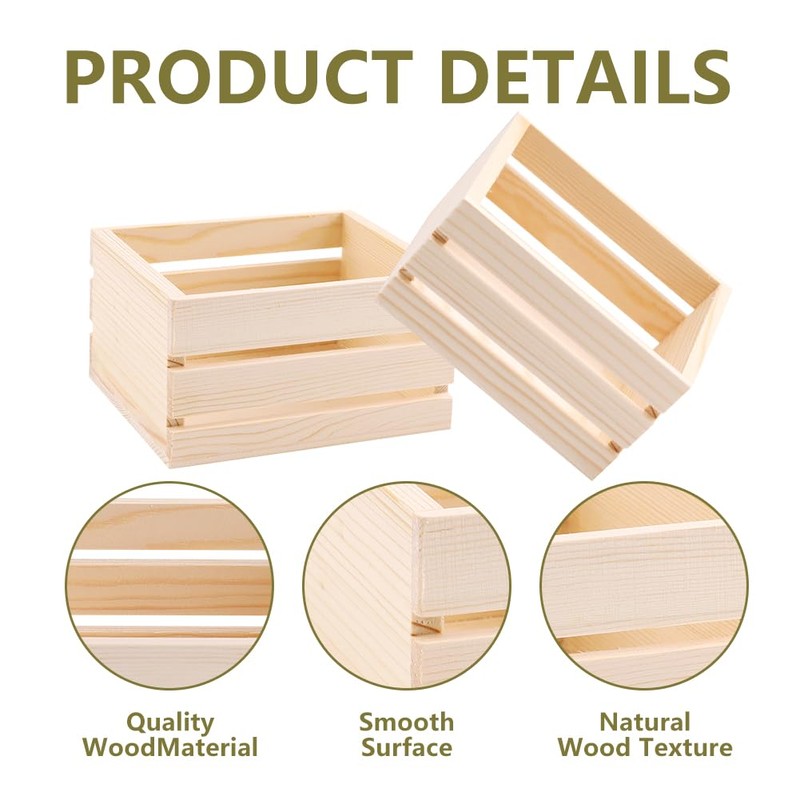 GRETJOB 12PCS 5" Wooden Crates, Nesting Rustic Wood Storage Boxes
