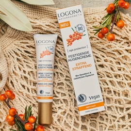 LOGONA Naturkosmetik Anti-ageing eye cream for mature skin, firming eye care with vegan formula, with organic sea buckthorn and hyaluron, age protection, 15 ml