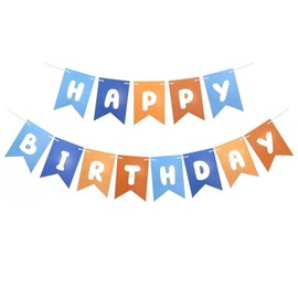 Blue Happy Birthday Banner, Blue and Orange Themed Party Decorations Supplies for Boy and Girl,Birthday Banners Decor Backdrop