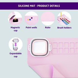 KAAZA Silicone Painting Mat - 20"X16" Silicone Art Mat with Painting Smock/Apron (Pink)