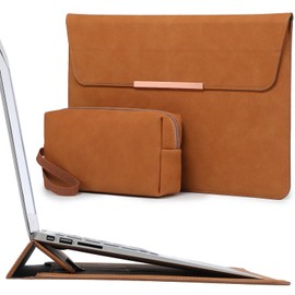 HYZUO 15 Inch Laptop Sleeve Case with Stand Feature for MacBook Air 15 M4 A3241 M3 A3114 M2 A2941 2025-2023, MacBook Pro 15, 15" Surface Laptop 7/6/5/4/3, with Carrying Pouch, Brown(Smiley)