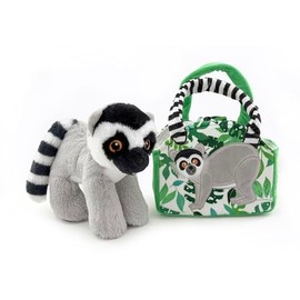 The Petting Zoo Lemur Stuffed Animal Plushie and Purse Set, Gifts for Kids, Wildlife Animal Toy, Lemur Plush Toy and Purse Pet Carrier