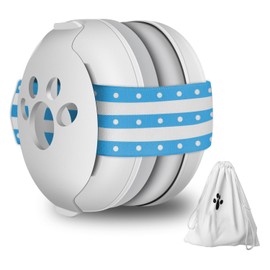 Ear Protection for Babies up to 36 Months - 25 dB - Baby Noise Protection Headphones Prevents Hearing Damage and Improves Sleep on the Go - Adjustable Headband, White + blue