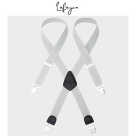 Lafayon Men's Braces 4 Clips X-Back 4 cm Wide Heavy Duty Adjustable Elastic Braces with Durable Metal Clips