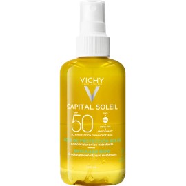 Agua Solar Protectora Corporal Hidratante con Ácido Hialurónico y Vitamina E, Protección Avanzada UVA/UVB FPS50 Capital Soleil Vichy 200ml