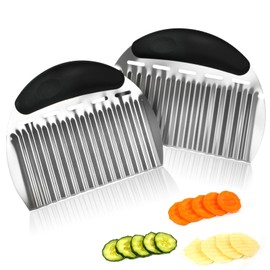 2PCS Large Crinkle Cutters, Heavy Duty Stainless Steel Crinkle Cutter with Ergonomic Non-Slip Handle, Professional Wavy Cutter for Veggies, Potatoes, Carrots, Cucumbers