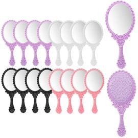 KAERDIYA Espejo de Mano Clásico con Asa, Diseño en Relieve, Espejo Compacto para Viaje y Bolso, Ideal para Mujeres y Niñas (4 Colores-S- 16 pcs)