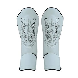 Playwell Matte White "Twin Tiger" Muay Thai Shin Guards - Pair (Medium)