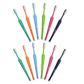 Paro M27L Toothbrush #738 | Small Brush Head Toothbrush with Medium Bristles and Exchangeable Inter Space F (12 Pack Multi-Color)