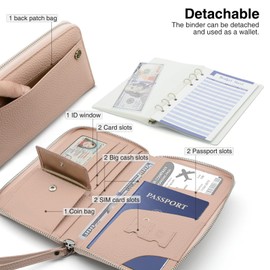 VLKAVIVA A6 Binder Cash Envelope System Wallet, Money Saving Budget Planner Notebook, 6 Rings Refillable Compact Cash Stuffing Binder, RFID Zipper Planner with Genuine Leather Cover