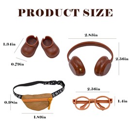 aimpiwt 4-Piece 17cm Doll Clothes Set - Brown Fashion Outfit with Headphones, Crossbody Bag, Shoes & Glasses, Perfect for Cosplay & Photography, No Doll Included