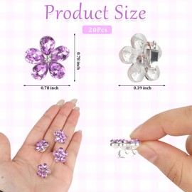 Amariver Small Hair Clips 20pcs Purple Mini Hair Clips for Girls Rhinestones Flower Hair Pins Flower Girls Decorating Wedding Bridal Hair Barrettes Cute Accessories for Women girls