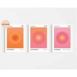 Juego de 3 carteles espirituales coloridos con números de ángel, en lona con gradiente granulado, arte de pared de Treny Preppy, decoración de habitación estética, afirmación, citas inspiradoras, arte de pared, 12 x 16 pulgadas, sin marco