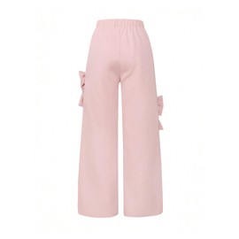RoseSeek Girl's Bowknot Wide Leg Track Pants Elastic Waist Casual Baggy Trousers Streetwear Pink 11Y