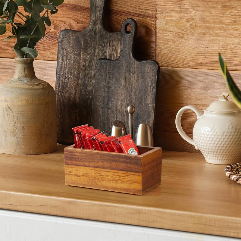 BWODYAY Sugar Packet Holder, Acacia Wood Sugar Caddy, Sugar Packet