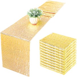 10 Pack Sequin Table Runner 12" x 108" Rose Gold Sequin Table Cloth for Rectangle Tables Sparkle Table Covers for Wedding Engagement Birthday Party Holiday Decorations (12*108-1pc-gold)