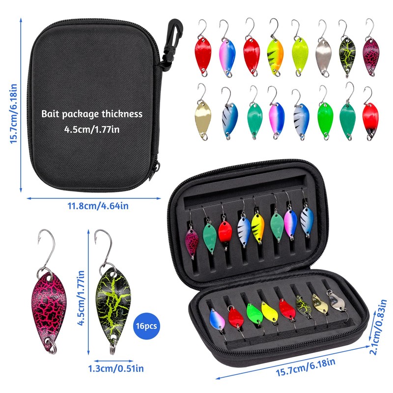Trout Spoon Set 16 Pieces Artificial Bait Spinner Blinker Set