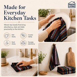 Home and Living Tea Towels for Kitchen,100% Cotton, Pack of 5, Highly Absorbent Dish Drying Cloths, Durable Woven Kitchen Cloths, Soft & Machine Washable, 50 x 70 cm