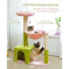 MUTTROS Flower Cat Tree with Large Metal Frame Hammock, 35" Cute Cat Tower with Sisal Scratching Posts for Small Indoor Cats, Cat Condo with Pink Top Perch for Kittens, Pink