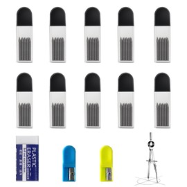 Compass Refills, 2B Compass Refills with Eraser and Compass Sharpener, 2 mm Compass Lead, Compass Replacement Leads for Mathematical Drawing Creation, Pack of 100
