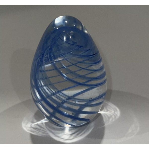 Blue Swirled 2 1/2" Egg Art Glass Bubble Design Paperweight