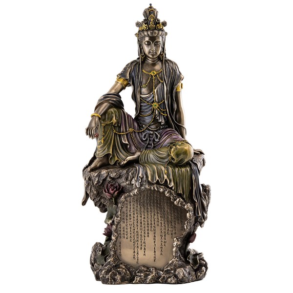 Top Collection Water and Moon Quan-Yin Bodhisattva Statue - Kwan Yin The Goddess of Mercy, Compassion, and Love Sculpture in Premium Cold Cast Bronze - 16-Inch Collectible Buddhist Figurine