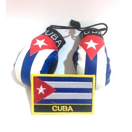 Cuban Flag Boxing Gloves for Car – Rearview Mirror Hanging Decoration with Cuba Flag Design & Bonus Cuban Flag Patch