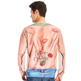 BOVOSHA Mens Ugly Christmas Sweatshirt Unisex 3D Muscle Novelty Pullover Women Xmas Crewneck Funny Sweater Clothes (Brown, 3XL)