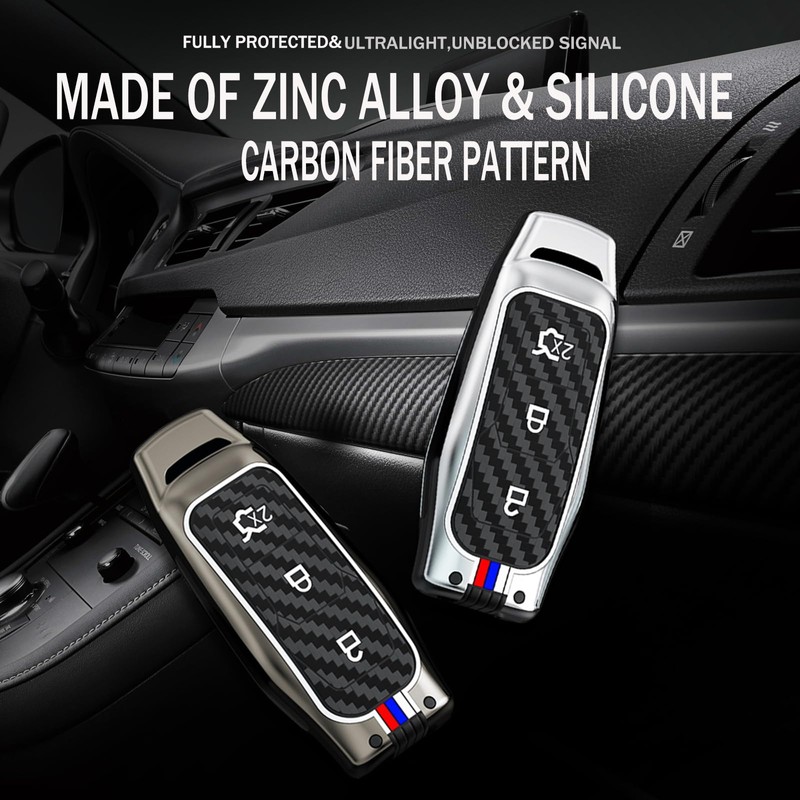 TECART Carbon Texture Smart Remote Key Cover 3 Button Luminous