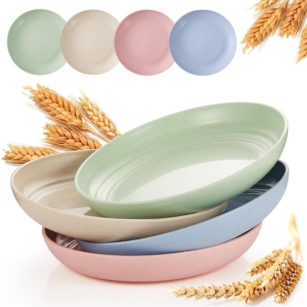 Paquete de 4 Platos de paja de trigo, 23cm plato