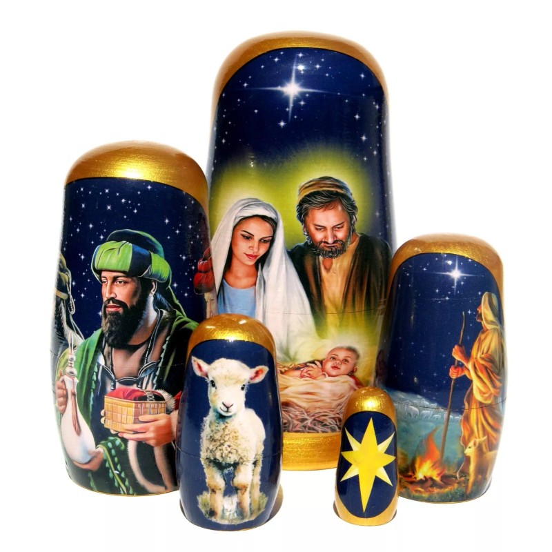 Kalea Boutique Nativity 5 PC Russian Style Nesting Dolls, Stacking