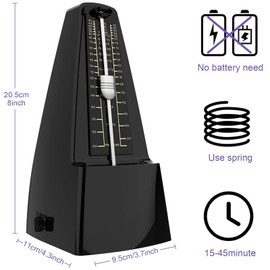Mechanical Metronome, Universal Metronome for Piano, Guitar, Ukulele, Violin, with Loud Sound, Accurate Track Beat, Tempo for Beginner, Piano Black