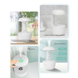 Improve Air Quality Cool Mist Humidifier 500ml Cool Mist Diffuser Type C Anti Gravity Water Drop Rising Portable Smart Humidifier with Auto Shut Off for Bedroom Office Desktop humidifier