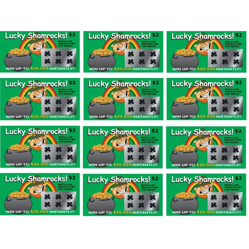FAKE LOTTERY TICKETS-5 Pack Prank Gag Gift-Lucky Irish Shamrock