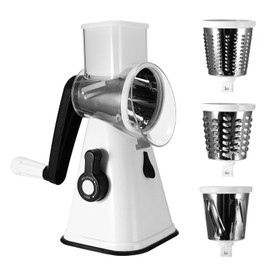Miawtro Rotary Cheese Grater, Manual Cheese Grater，Vegetable Slicer with 3 Replaceable Stainless Steel Drum BladesHumanized Design Manual Grater for Shredding, Slicing, Grinding