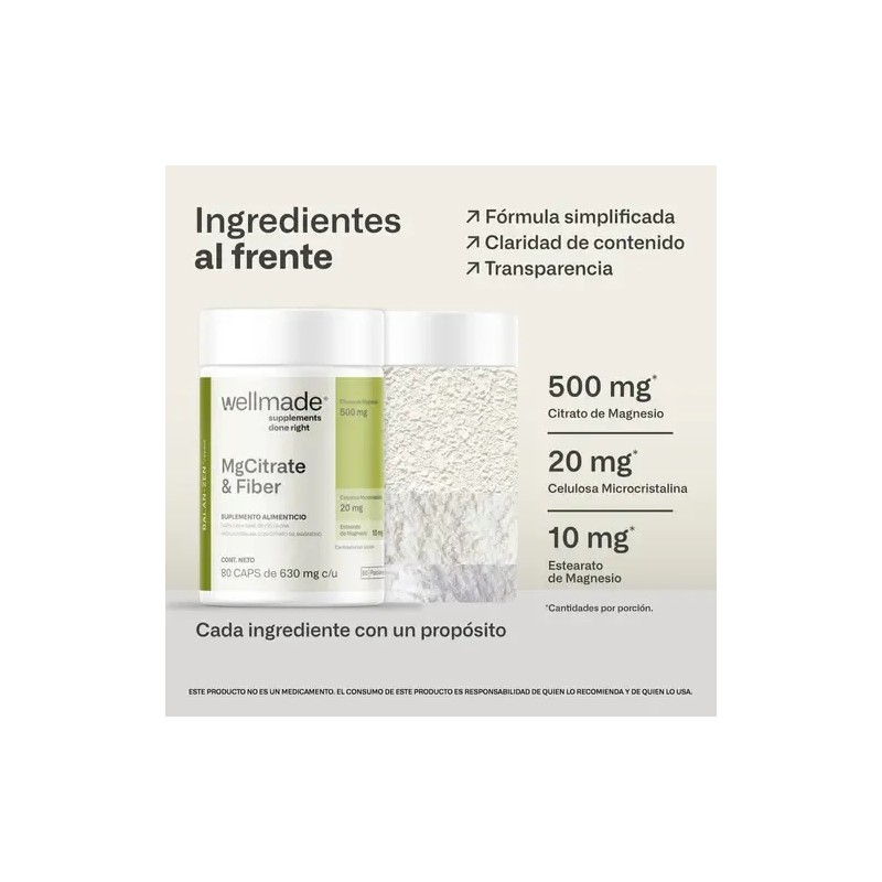 Citrato Magnesio Celulosa Microcristalina Estearato Wellmade Cápsulas Suplemento Alimenticio