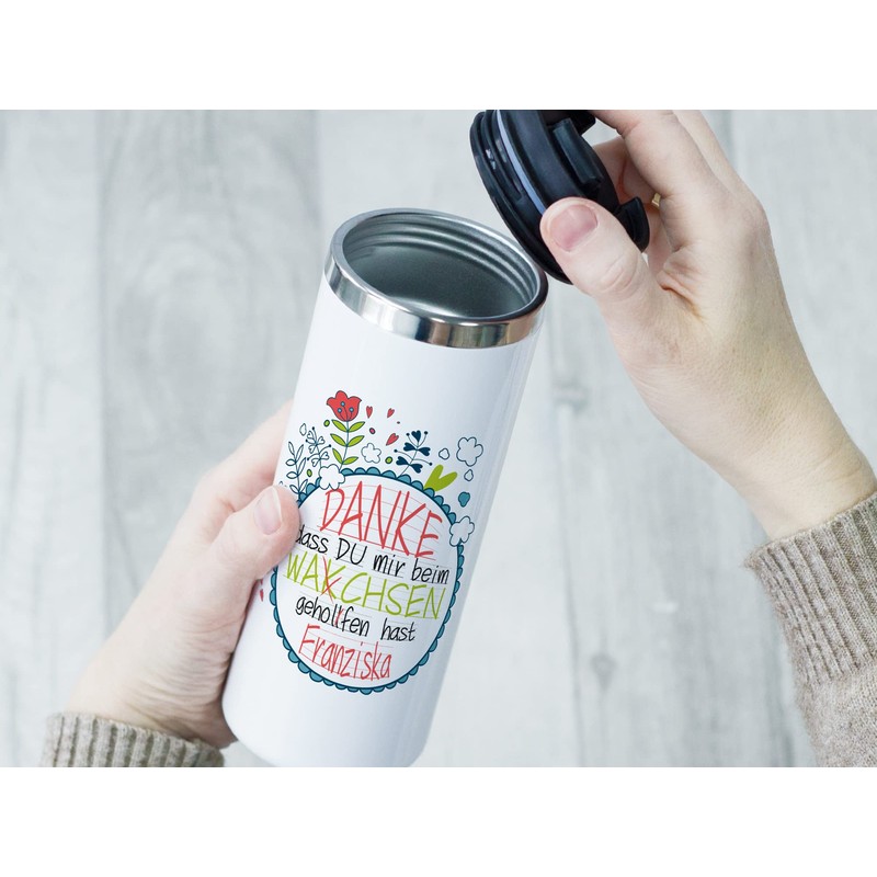 GRAZDesign Thermobecher mit Namen personalisiert Erzieherin, Dankeschön Spruch Kindergarten Abschiedsgeschenk