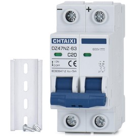 CHTAIXI DC Miniature Circuit Breaker, 2 Pole 600V 20 Amp Isolator for Solar PV System, Thermal Magnetic Trip, DIN Rail Mount DC Disconnect Switch C20
