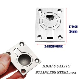 Stainless Steel Flush Pull Ring Handles, 2.4 x 1.7 Inch Boat Hatch Latches, 2 Pcs Solid Flush Lift Boat Ring Hatches Recessed Door Handle for Furniture Drawer Cabinet with 8pcs Mount Screws