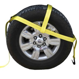 US Cargo Control Adjustable Tow Dolly Basket Straps with Flat Hooks and 2 Inch Top Strap, Toe Dolly Straps Fit Tires 14-20 Inches, 12,000 LBS Break Strength, Tire Bonnet Tiedowns to Haul and Tow