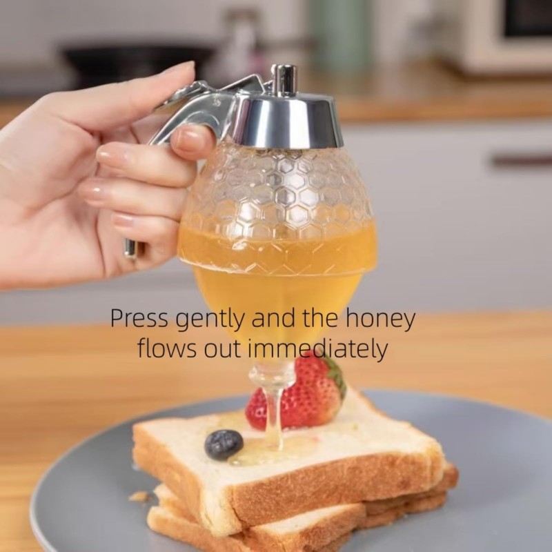 Honey dispenser, 8-ounce glass honey dispenser with base and drip-proof