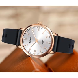 RUYEOOK Quartz Watch, Women's Fashion Casual Wrist Watch with Silicone Band, Rhinestone Markers, Waterproof Sport Watches Gift for Nurse Ladies (G682 White Black)