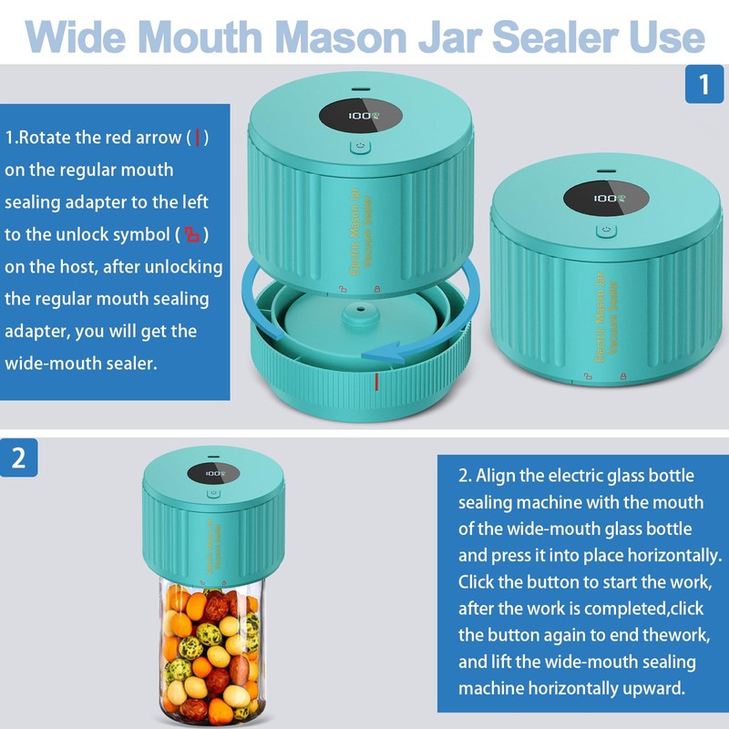 LOVE MOMENT Electric Mason Jar Vacuum Sealer Kit for Wide