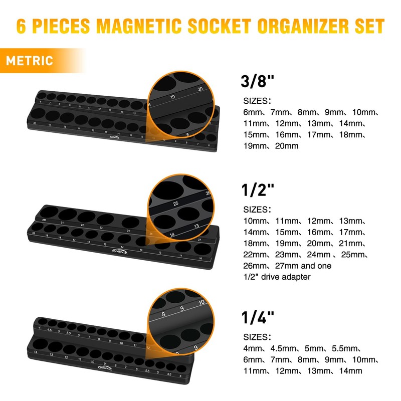 GOOACC Magnetic Socket Organizer Set, 6 Pieces Magnetic Socket Holder