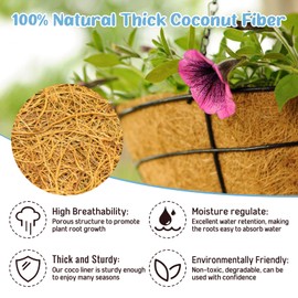 Legigo 3 Pack 8 Inch Hanging Basket Coco Liners Replacement, 100% Natural Round Coconut Coco Fiber Planter Basket Liners for Hanging Basket Flowers/Vegetables