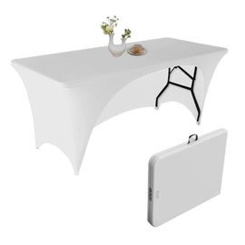 Urby Elastic Open Back Table Clothes for 6 Foot Rectangle Tables Fits 6ft Folding Tables from Lifetime, COSCO, Mainstays and Others. Heavy-Duty Stretchy Wrinkle Resistant Spandex. White 2 Pack.